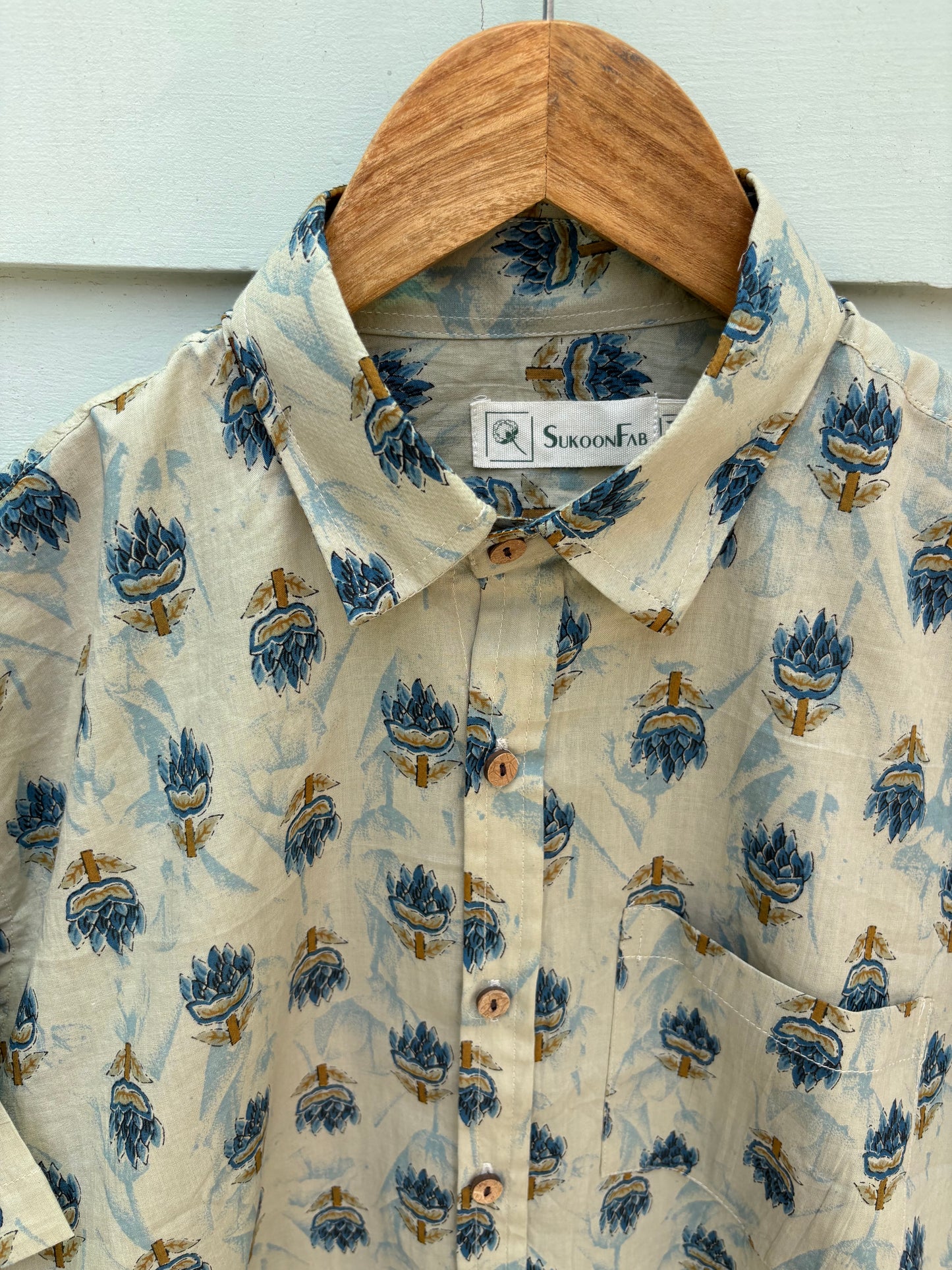Brownish Blue Floral Printed Cotton Shirt
