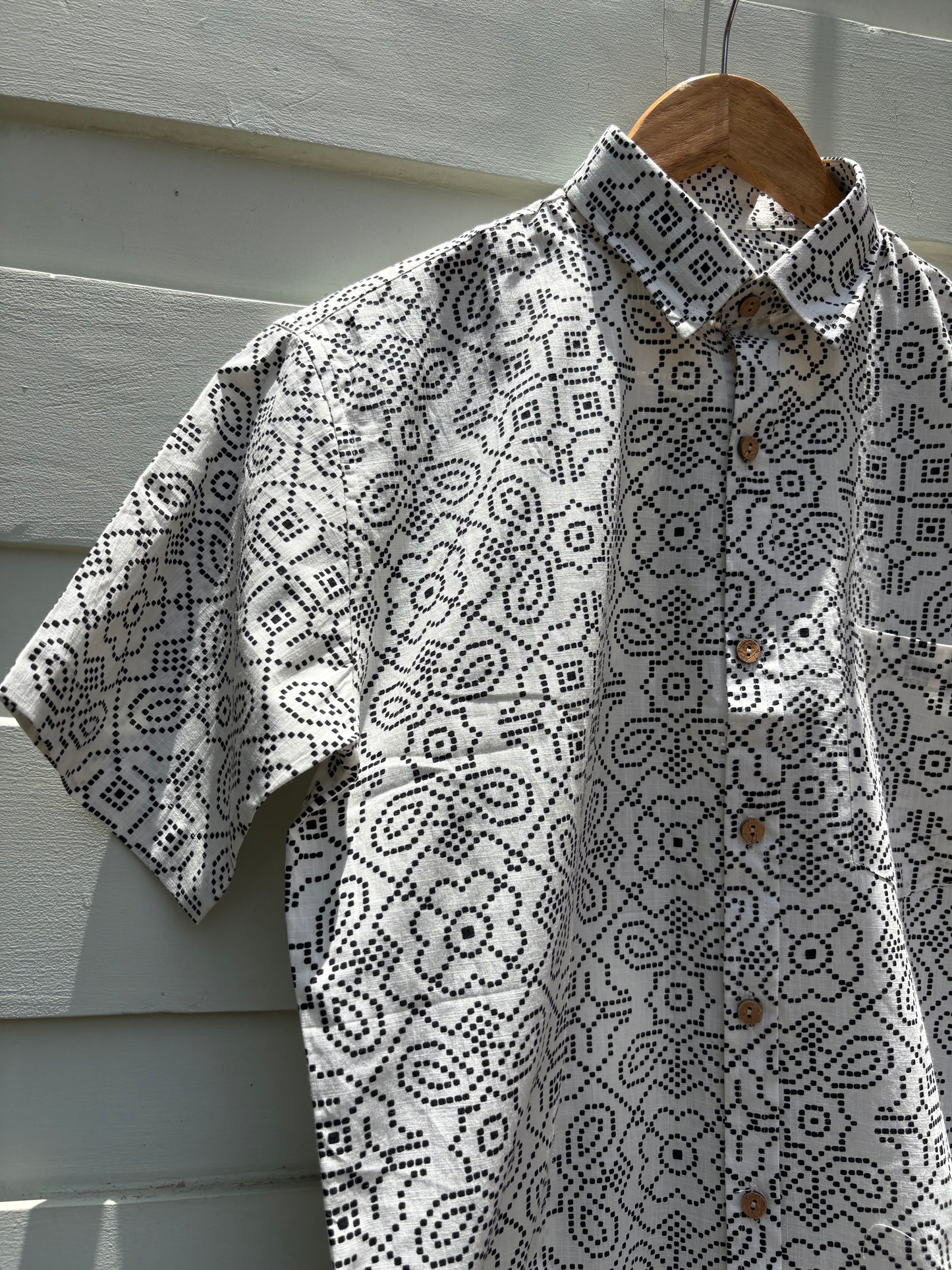 Monochrome Geometric Printed Cotton Shirt