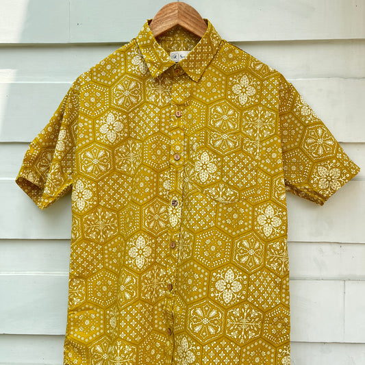 Mustard Floral Printed Cotton Shirt