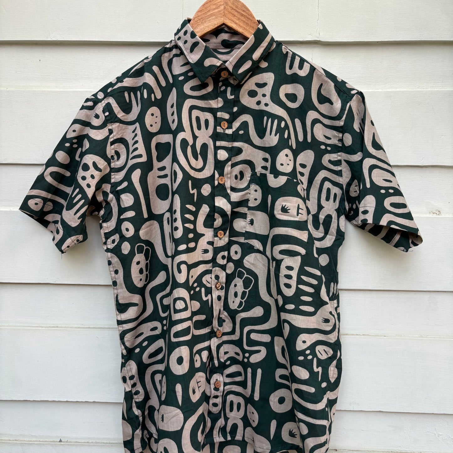 Abstract Green Printed Cotton Shirt