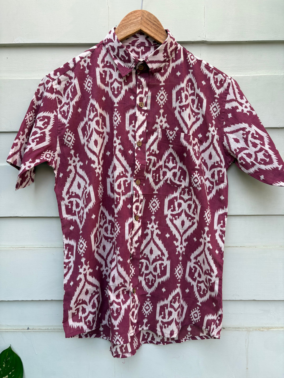 Maroon Heritage Ikat Printed Cotton Shirt