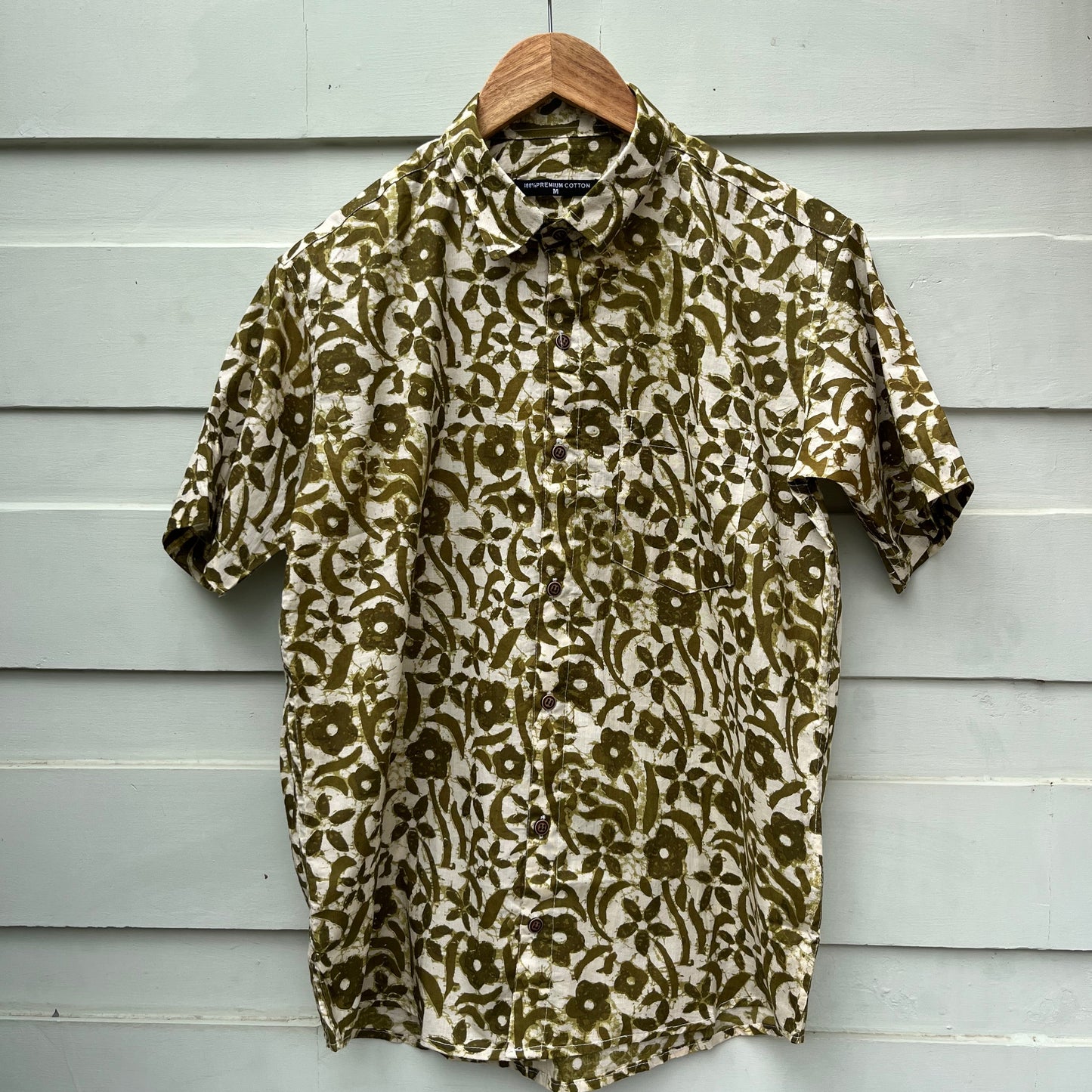 Green & White Floral Printed Cotton Shirt