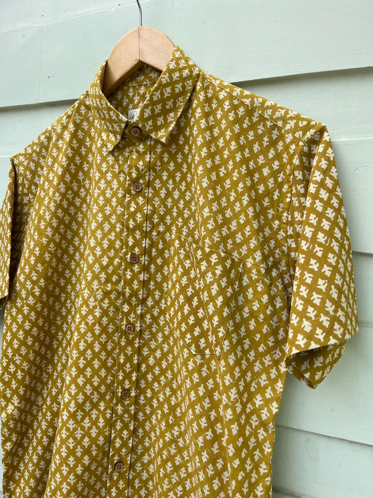 Mustard Cotton Hand Block Printed Shirt