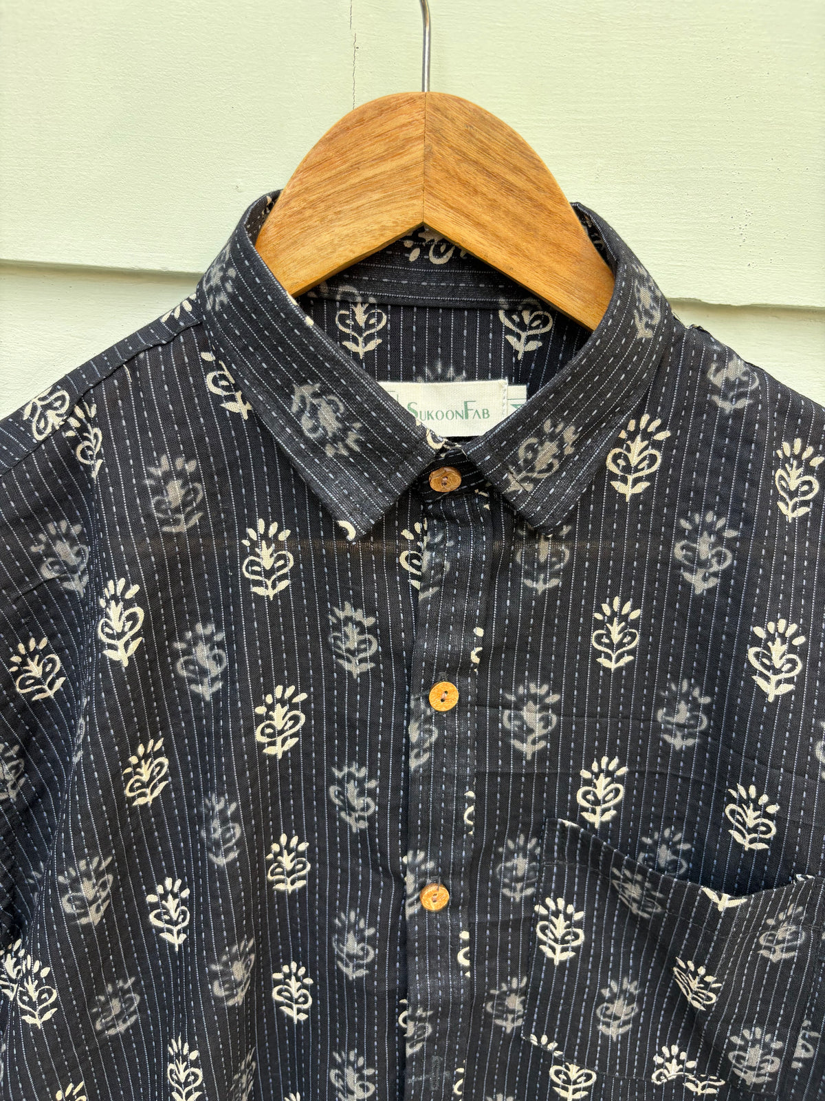Black Floral Katha Printed Cotton Shirt