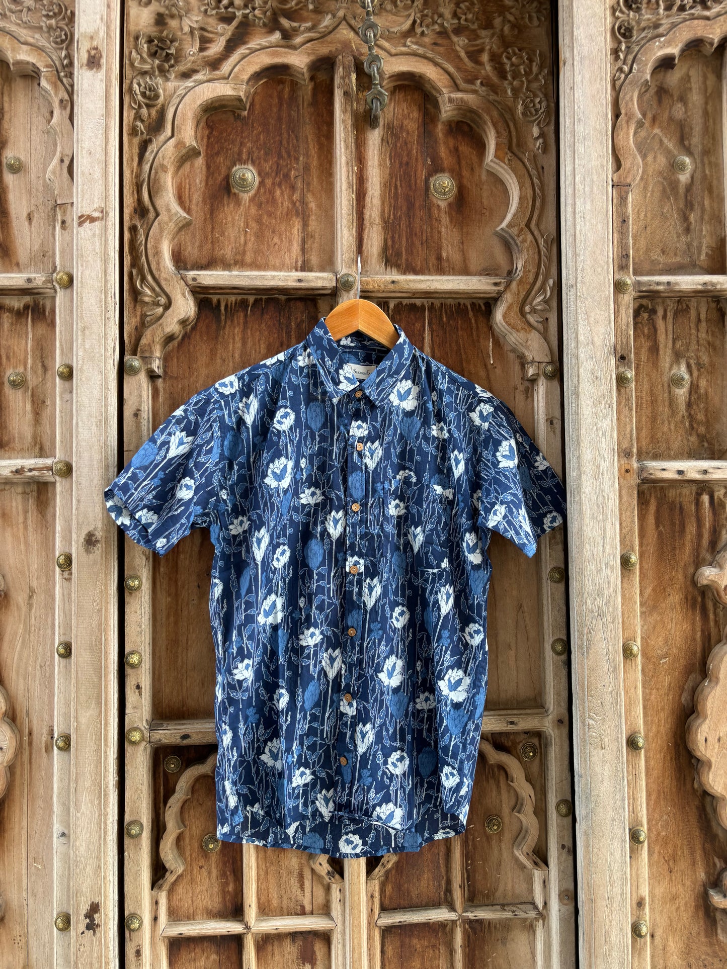 Nile Blue Floral Printed Cotton Shirt