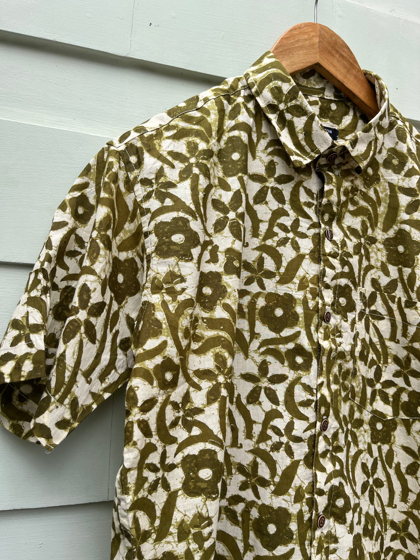 Green & White Floral Printed Cotton Shirt