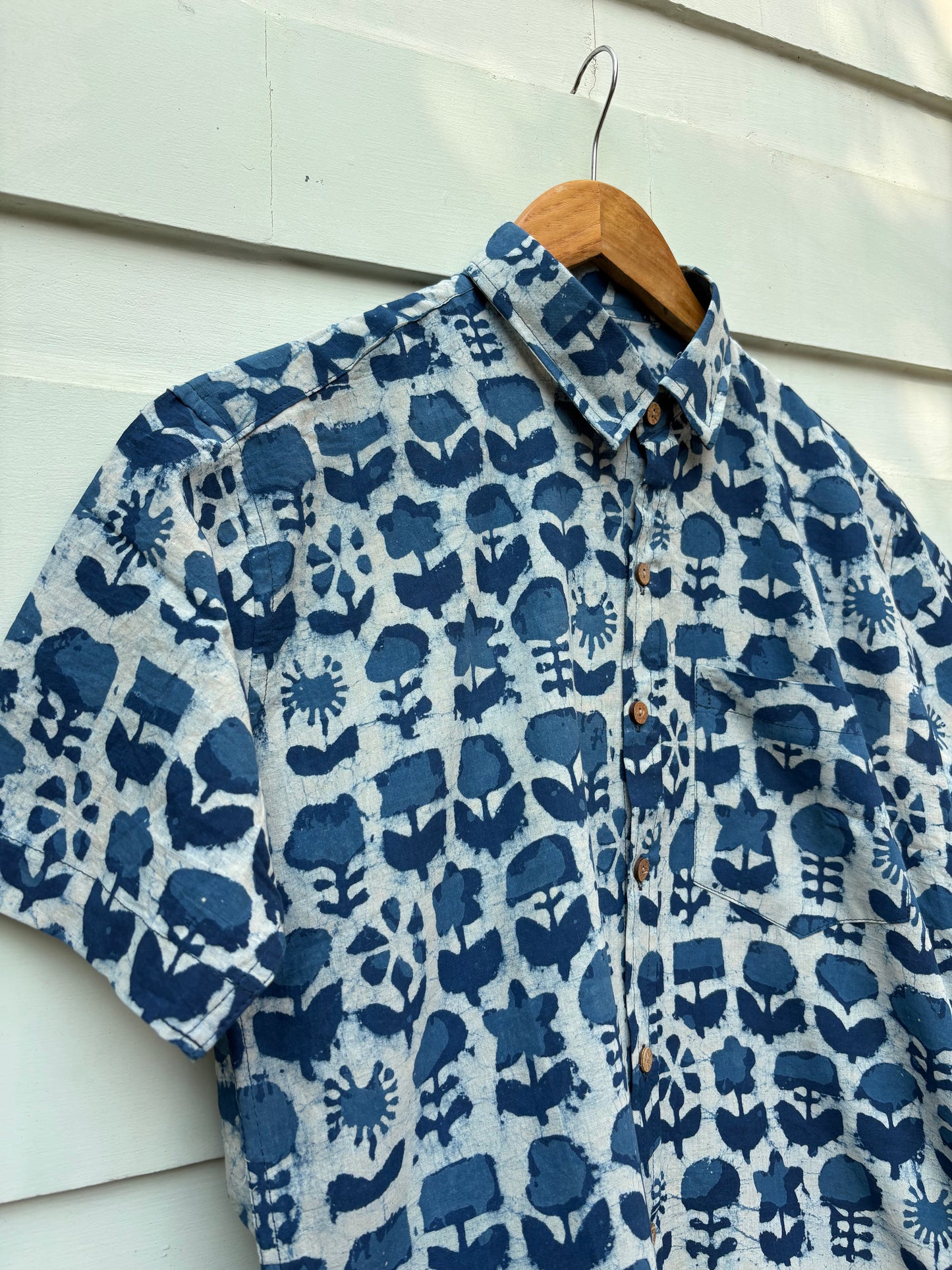 Indigo Floral Hand Block Printed Shirt