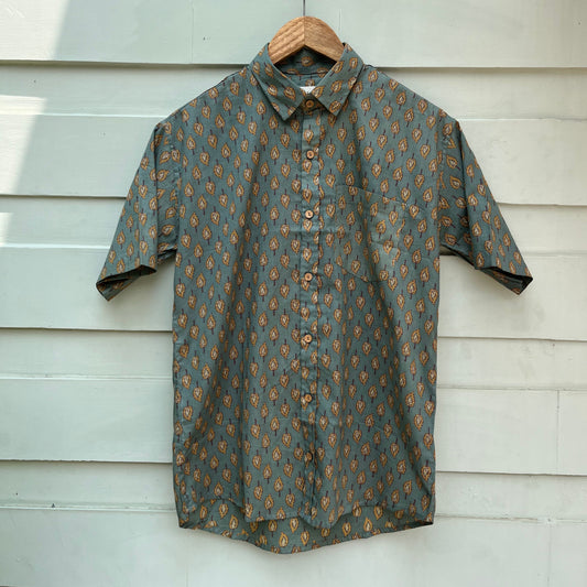 Green Floral Printed Cotton Shirt