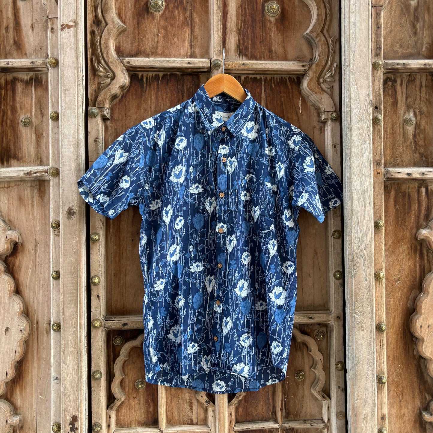 Nile Blue Floral Printed Cotton Shirt