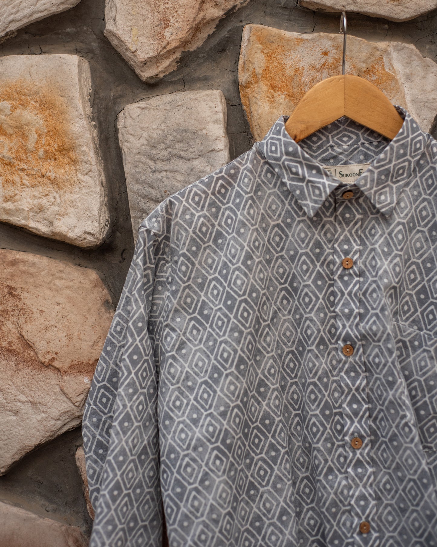 Davy Grey Sanganeri Printed Cotton Shirt