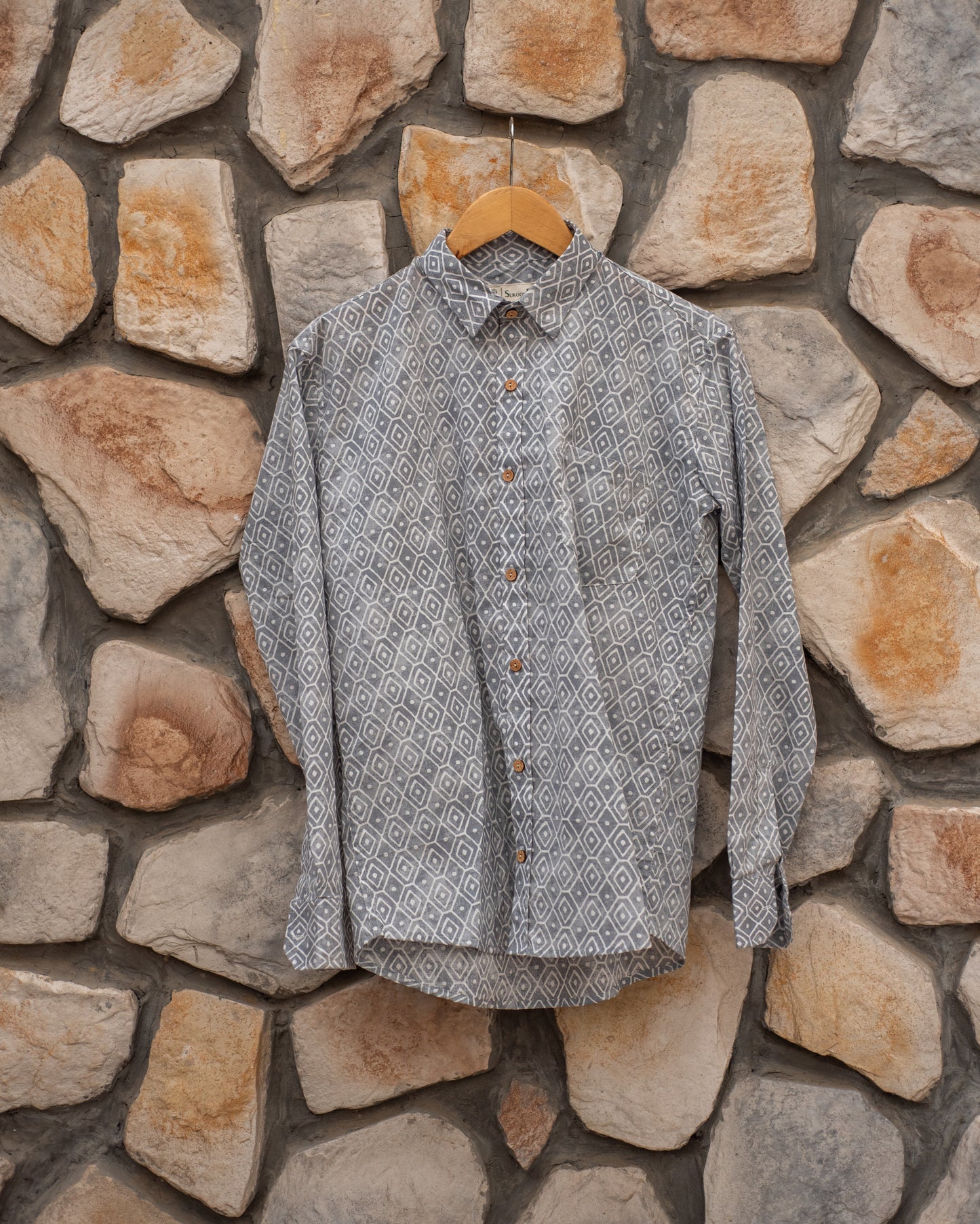 Davy Grey Sanganeri Printed Cotton Shirt