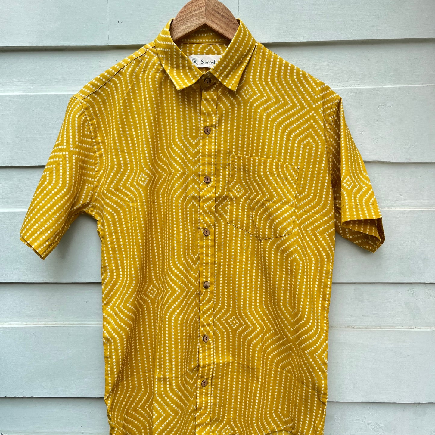 Mustard Shibori Printed Cotton Shirt