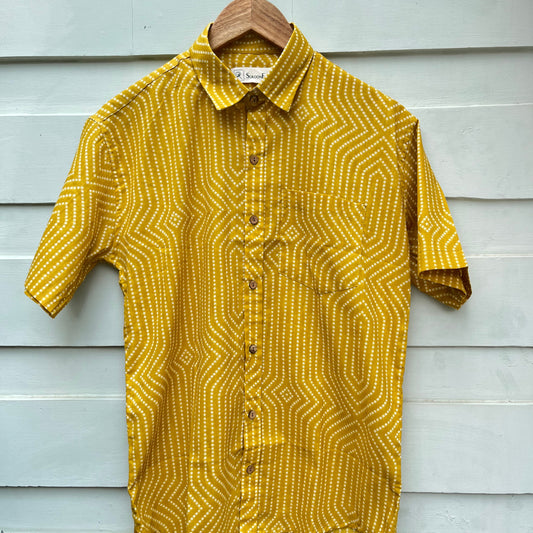 Mustard Shibori Printed Cotton Shirt