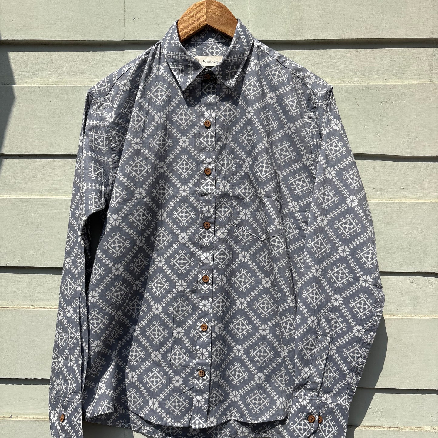 Grey & White Sanganeri Printed Shirt