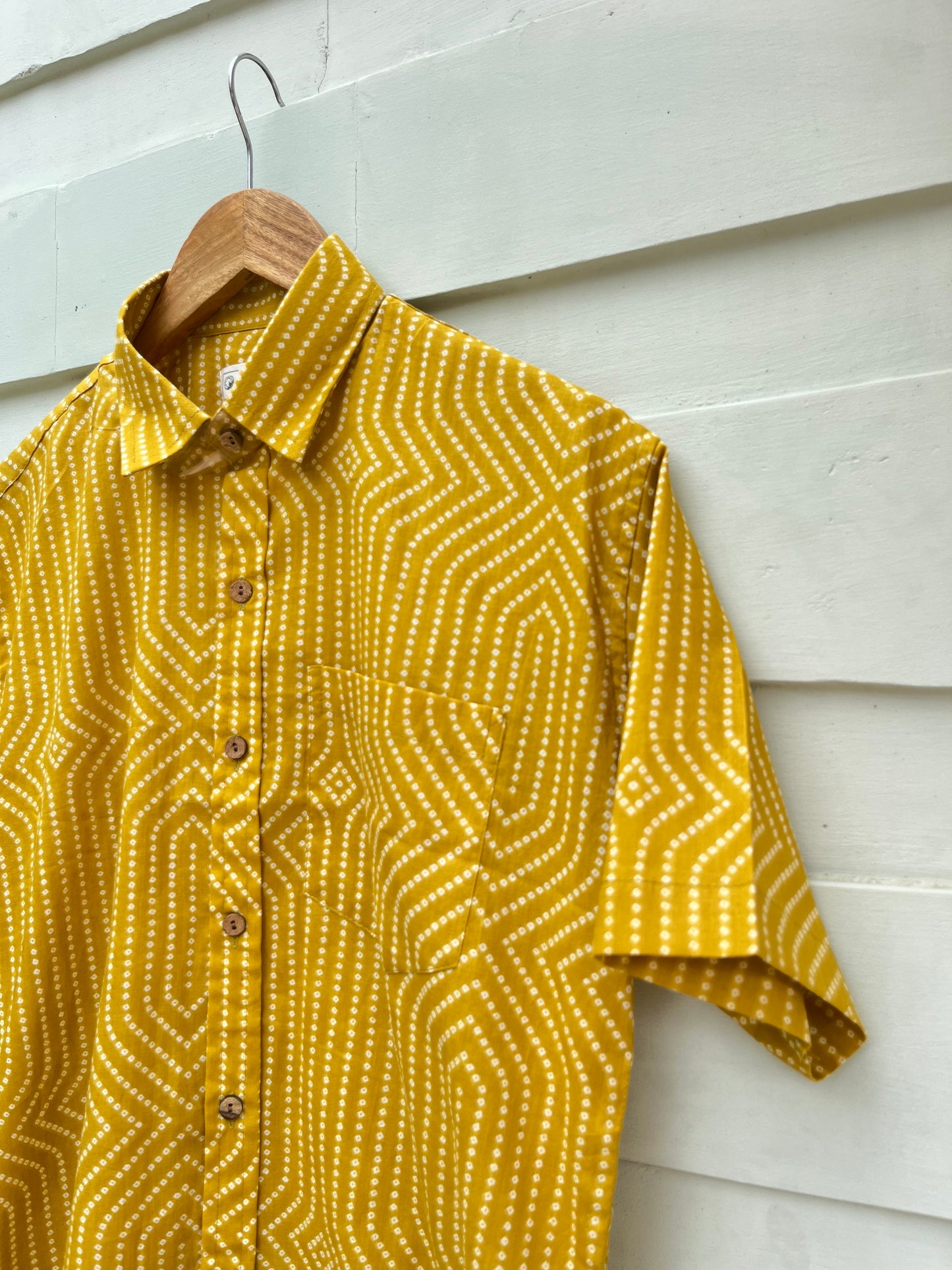 Mustard Shibori Printed Cotton Shirt