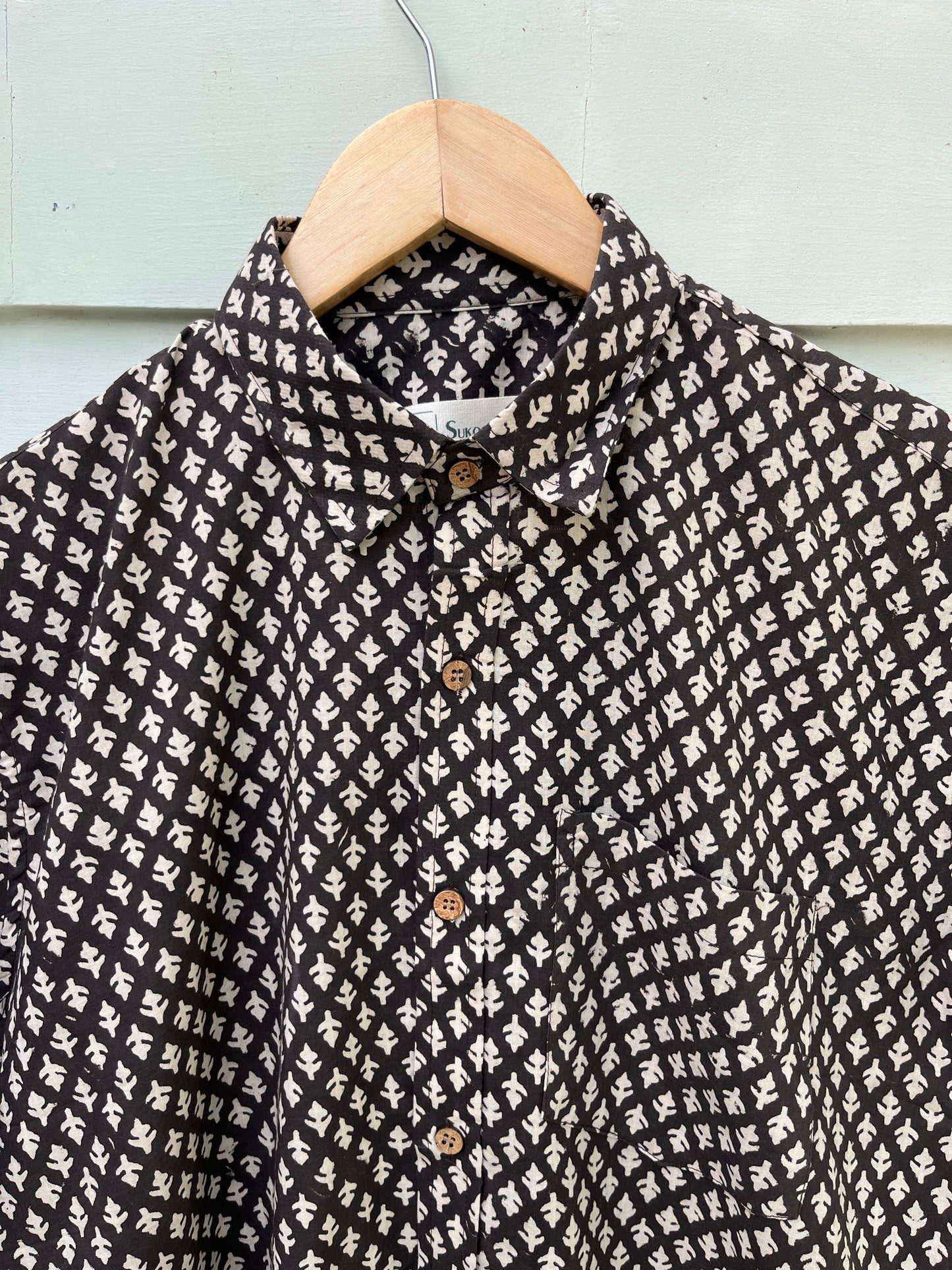 Black Floral Hand Block Printed Cotton Shirt
