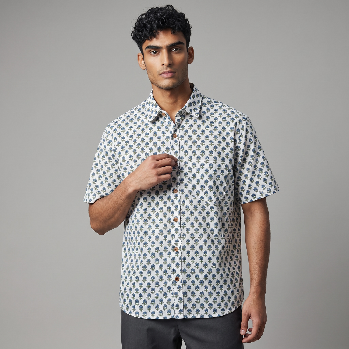 Classic Floral Block Boota Hand Block Printed Shirt