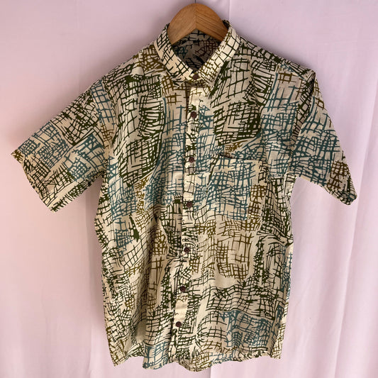 White And Green Printed Cotton Shirt