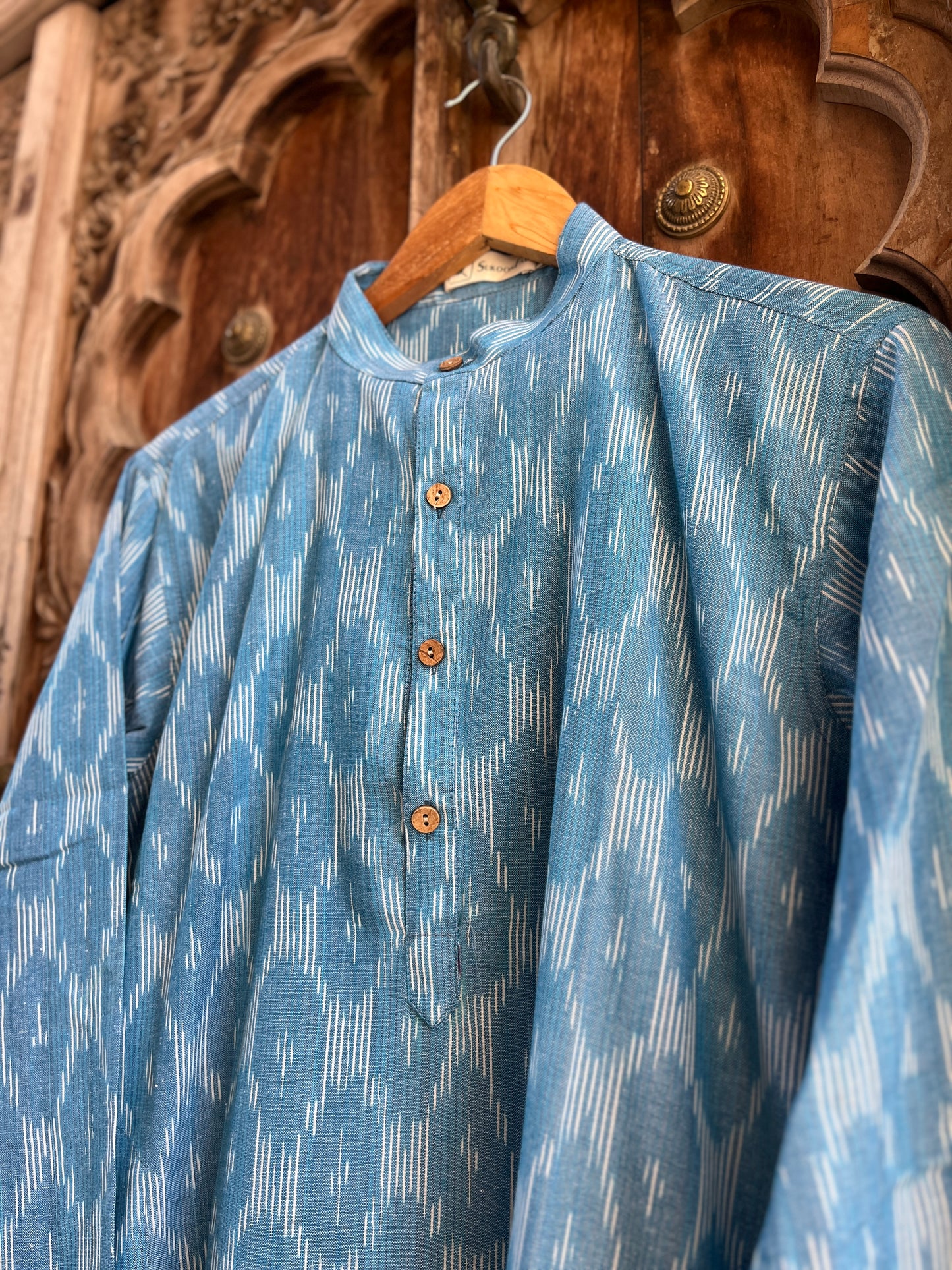 Cool Blue Ikat Men's Long Kurta