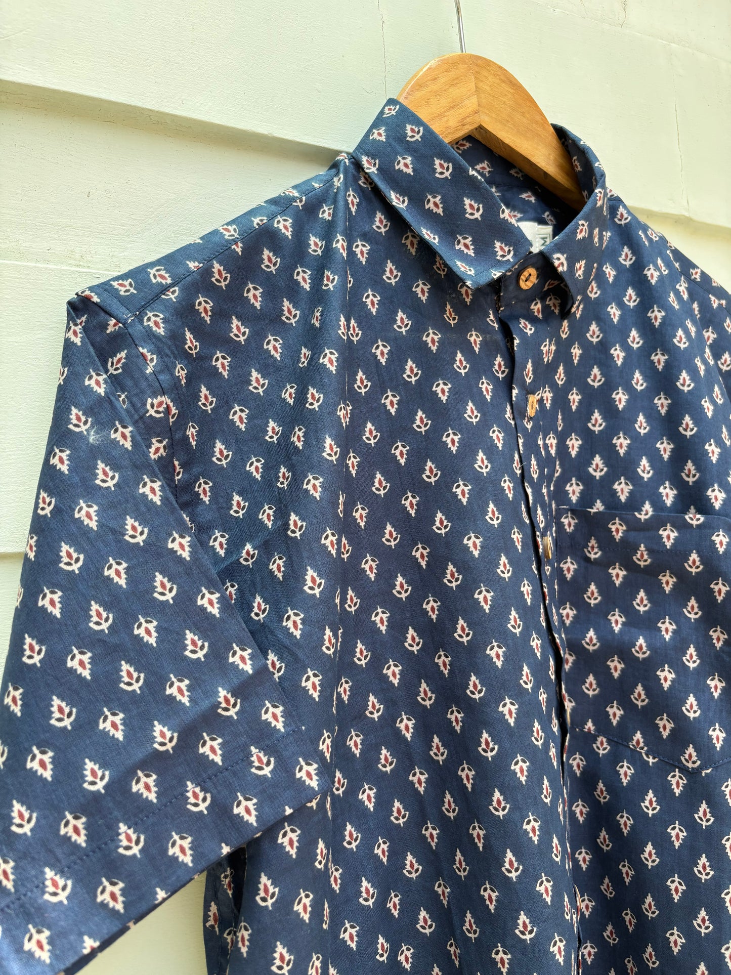 Blue Floral Printed Cotton Shirt