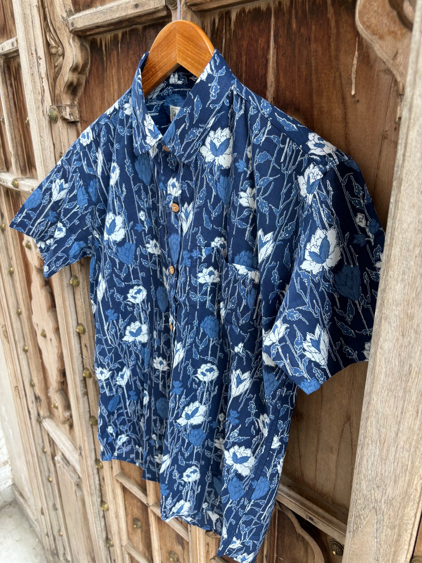 Nile Blue Floral Printed Cotton Shirt