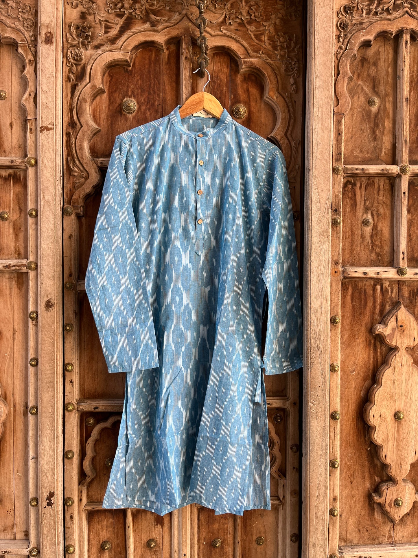 Cool Blue Ikat Men's Long Kurta