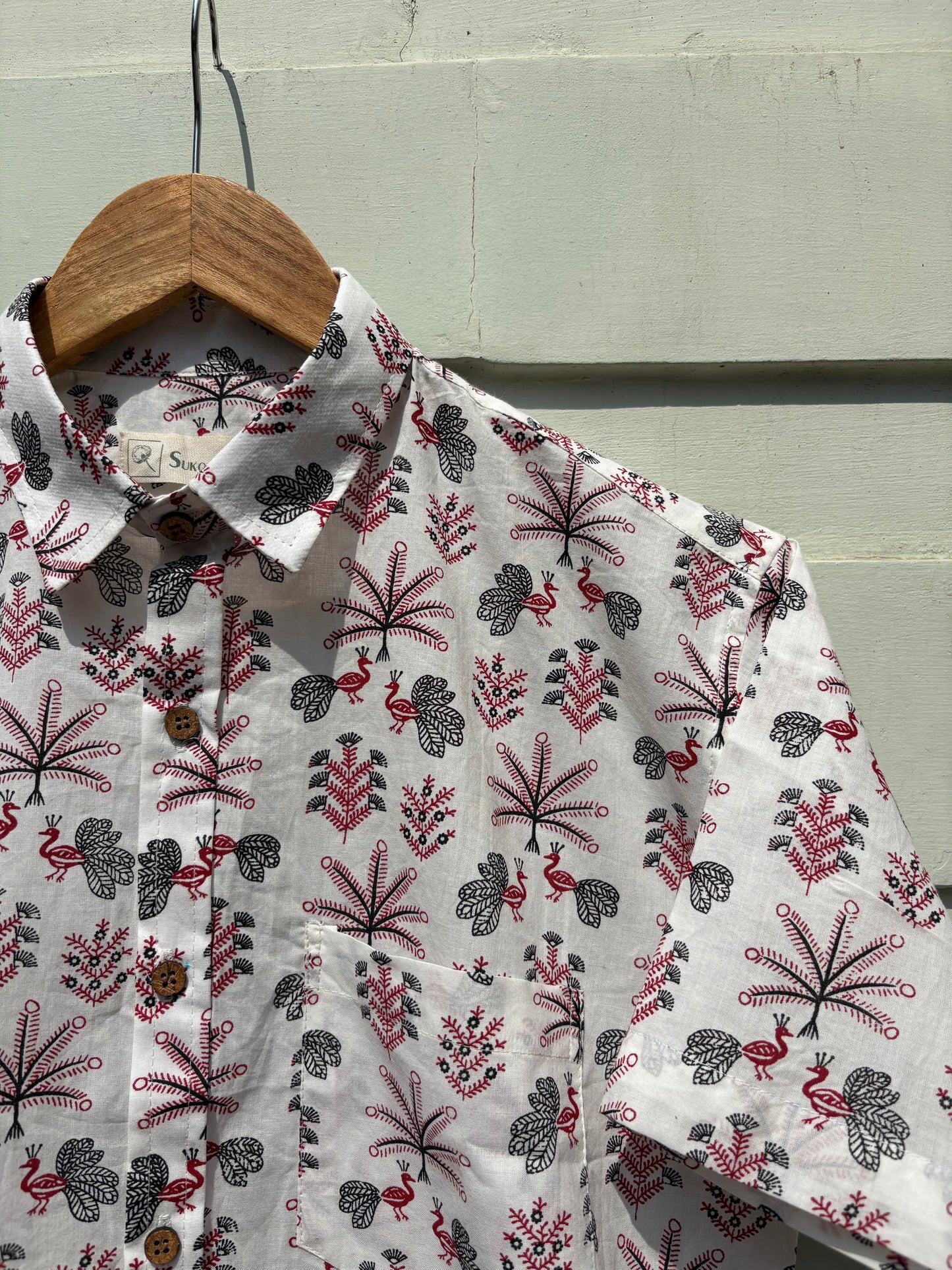 Black & White Red Sanganeri Printed Shirt