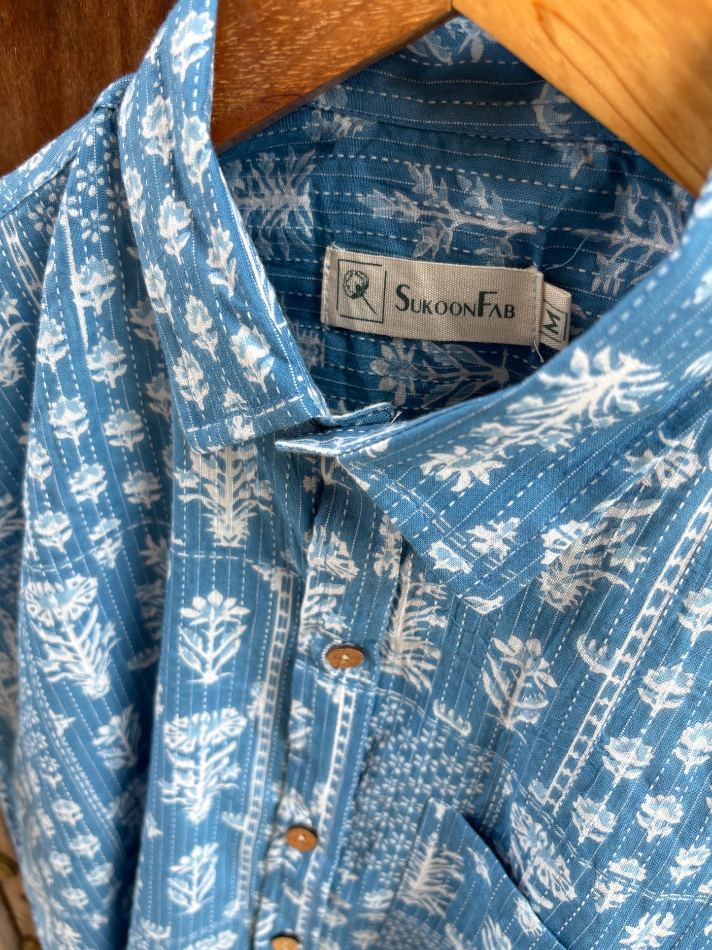 Slate Blue Printed Cotton Shirt