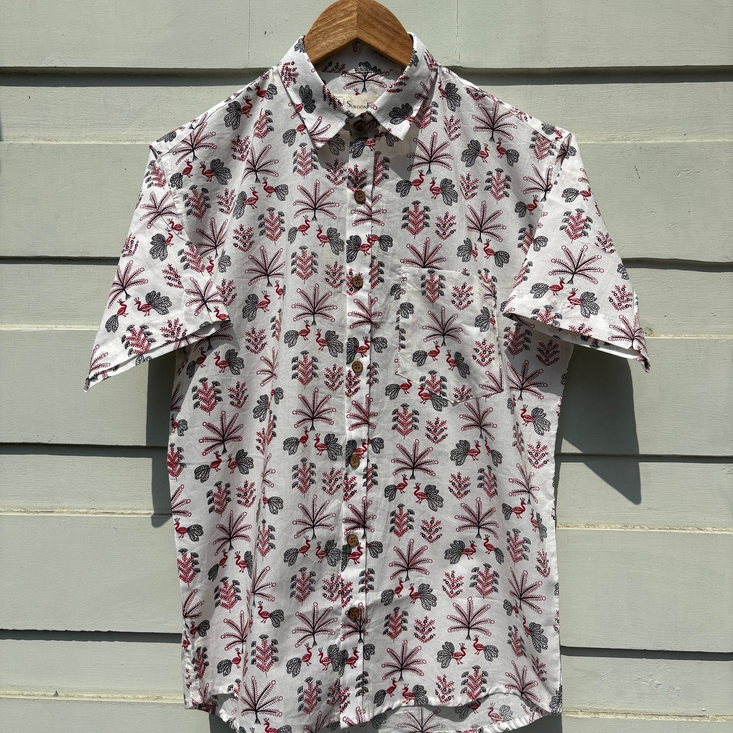Black & White Red Sanganeri Printed Shirt