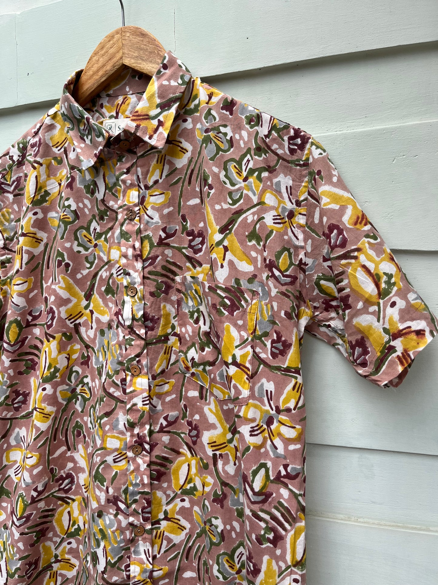 Dusty Rose Hand Block Printed Cotton Shirt