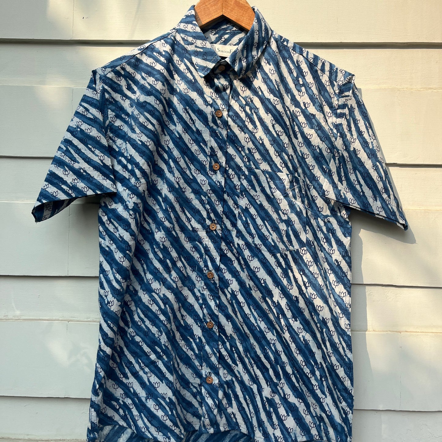 Indigo Lotus Hand Block Printed Cotton Shirt