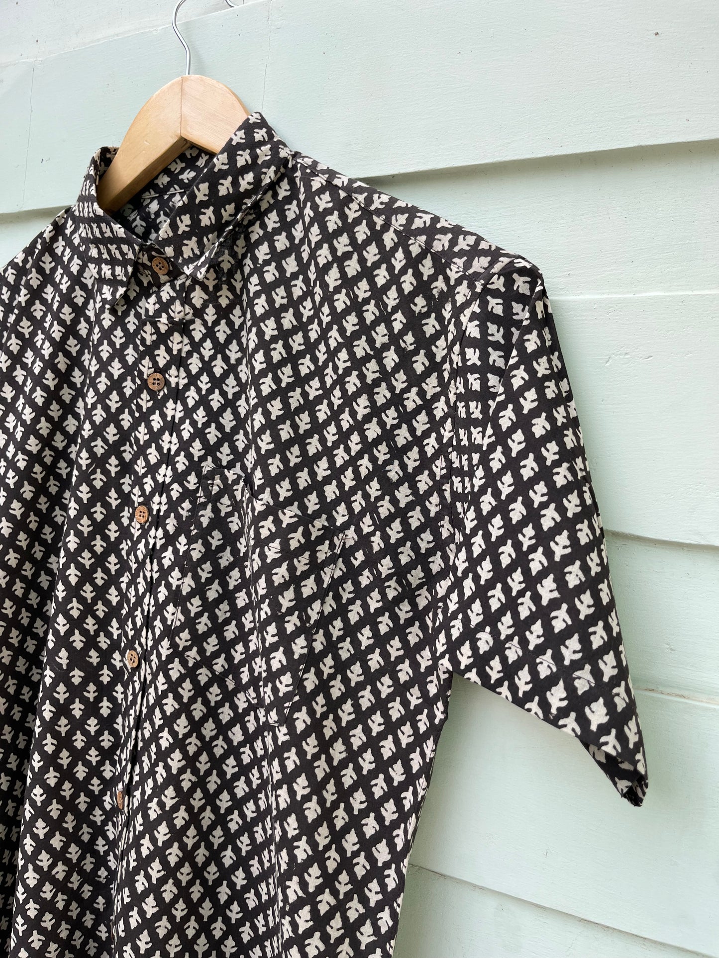 Black Floral Hand Block Printed Cotton Shirt