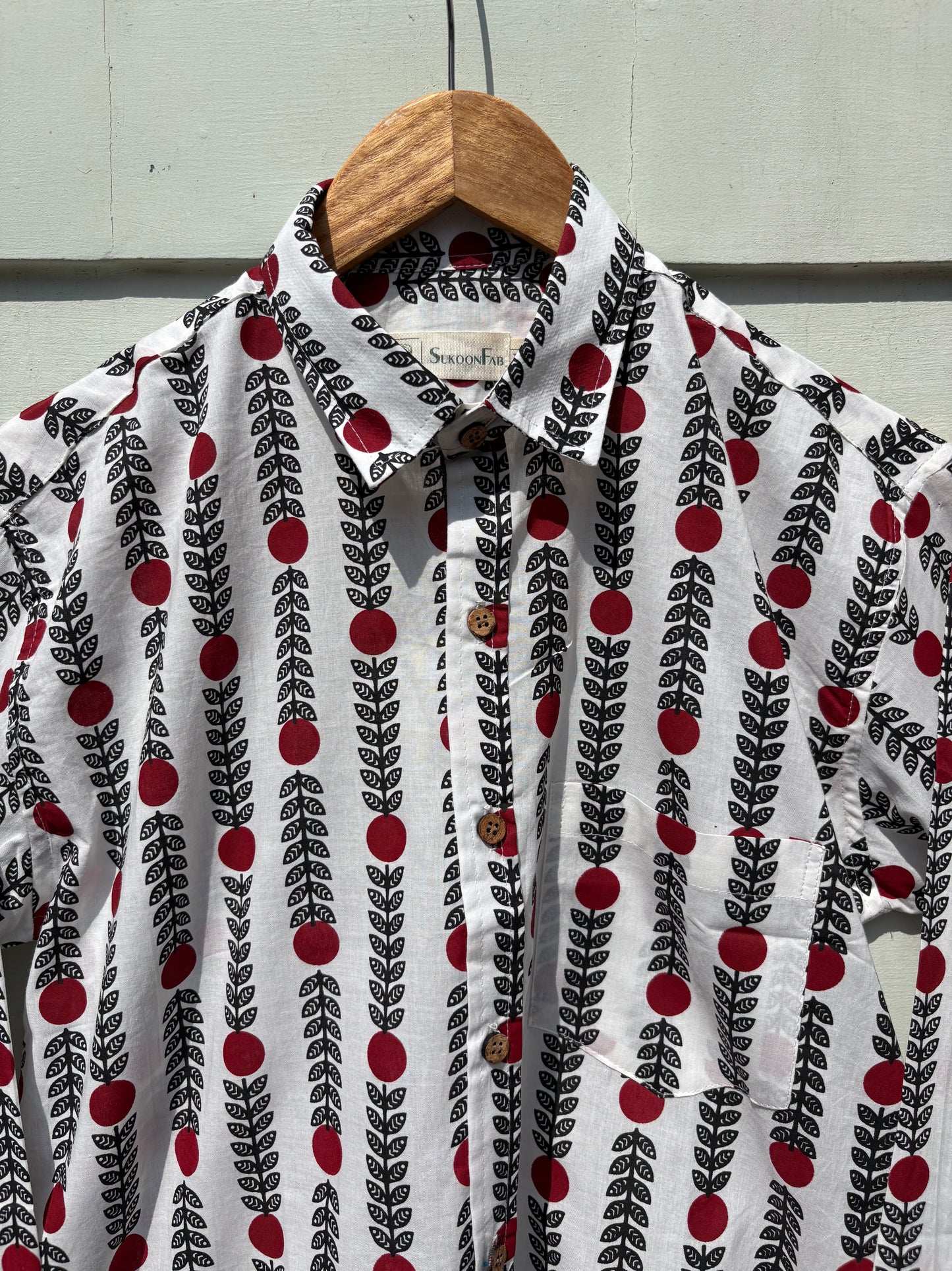 White & Red Floral Sanganeri Printed Shirt