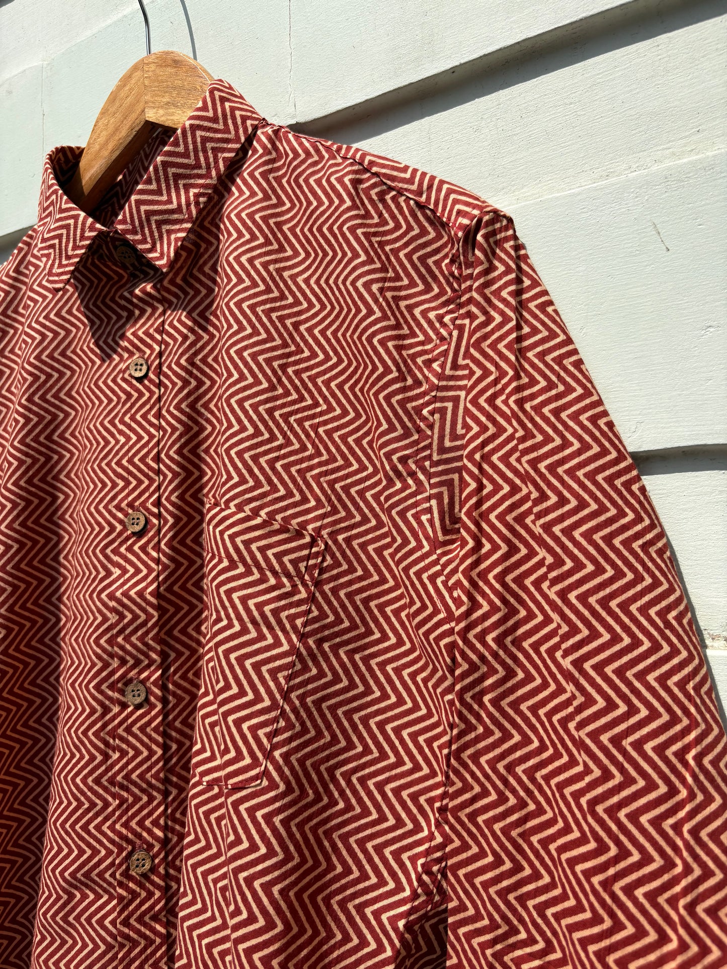 Red Zig Zag Block Printed Shirt