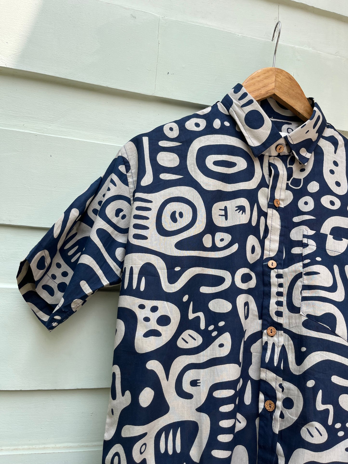 Blue Printed Cotton Shirt