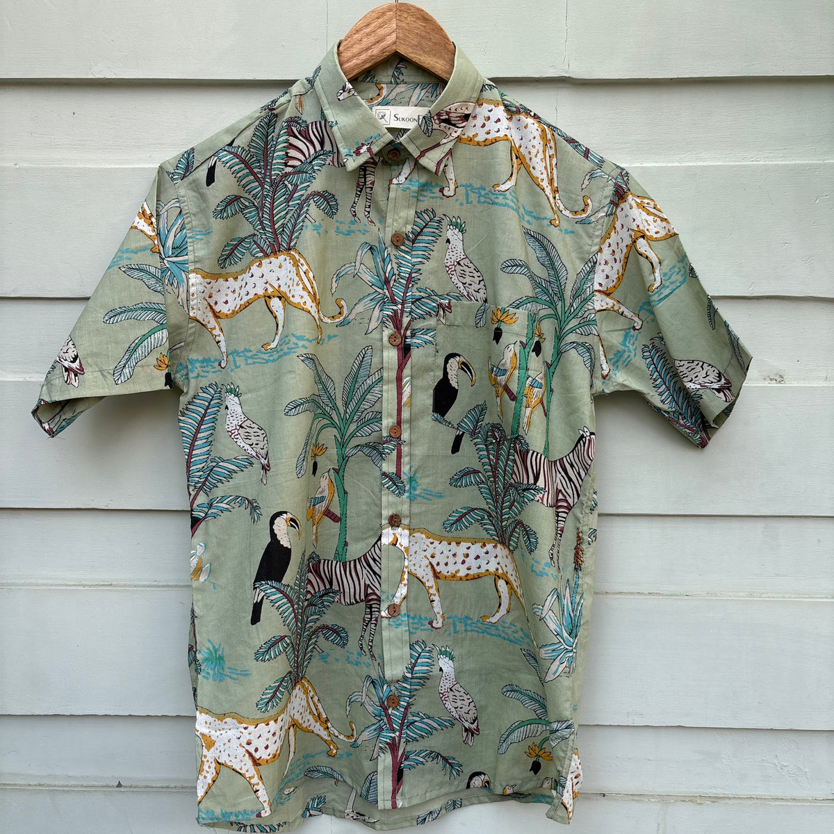 Pastel Green Animal Printed Cotton Shirt