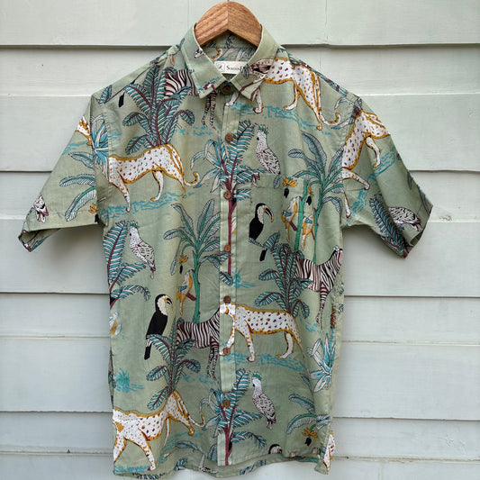 Pastel Green Animal Printed Cotton Shirt