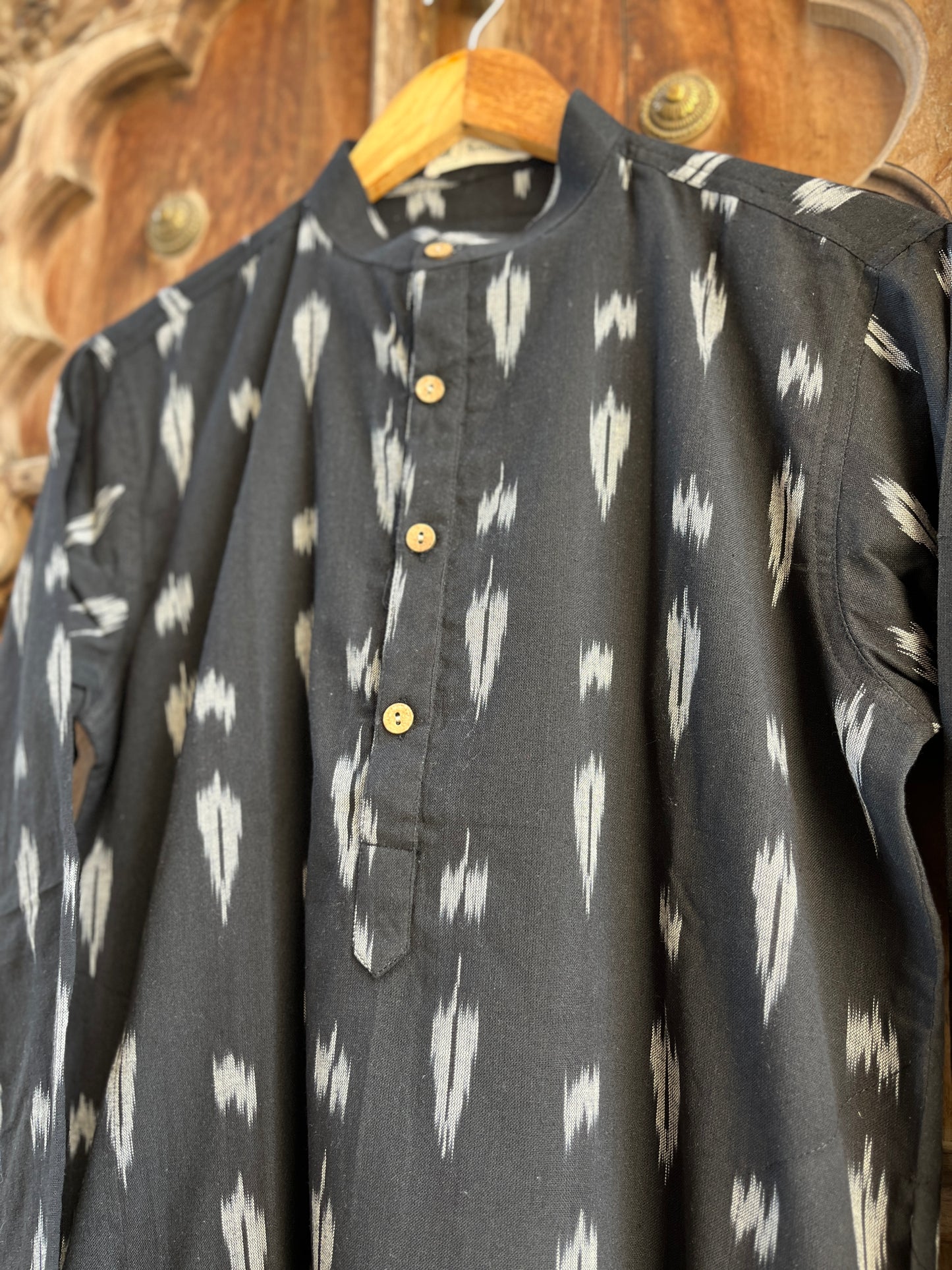 Black Ikat Men's Long Kurta