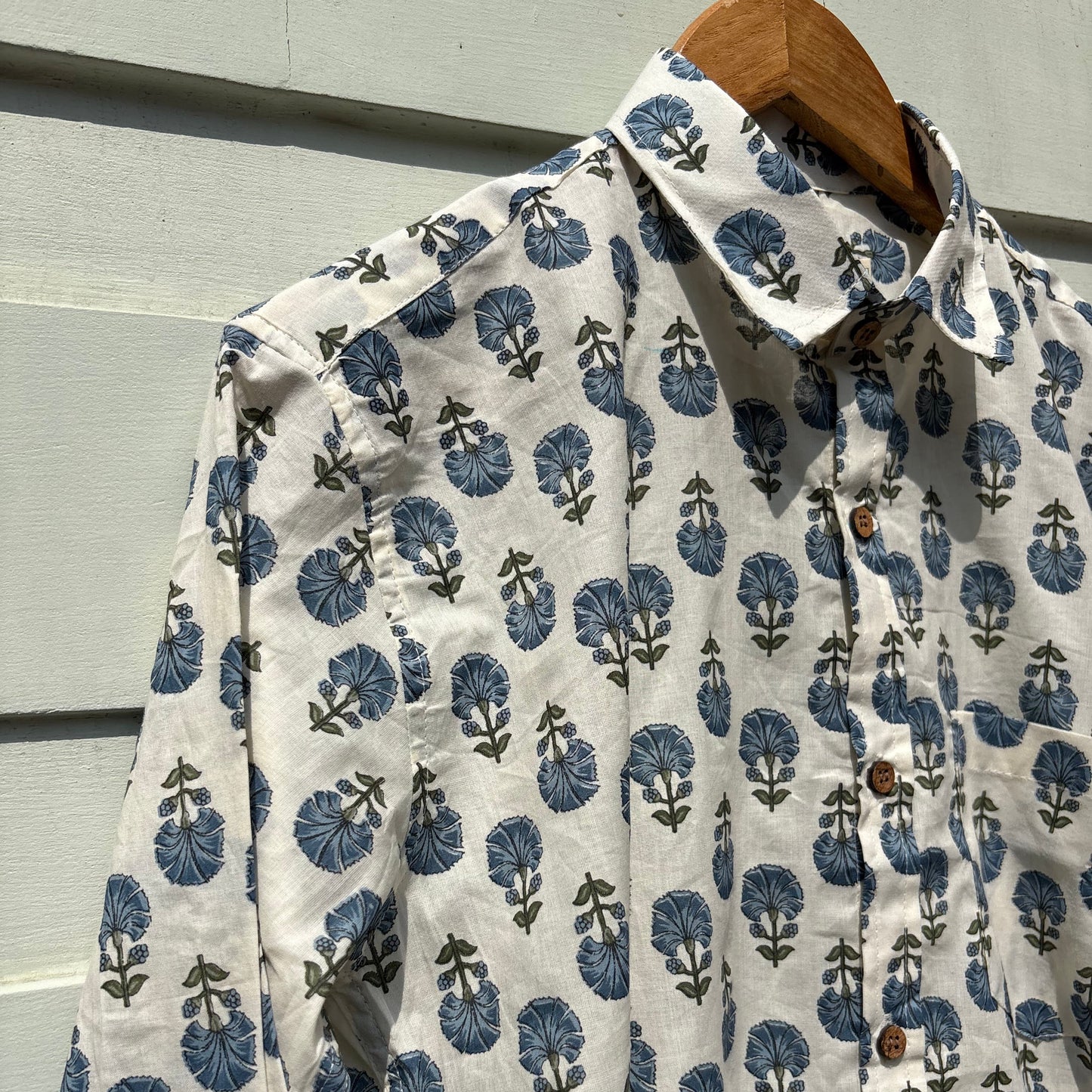 Blue Floral Sanganeri Printed Shirt