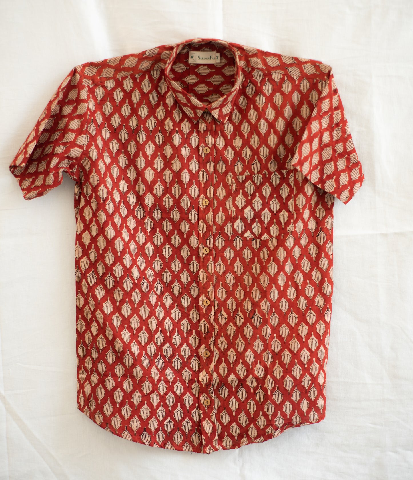 Falu Red Hand Block Printed Cotton Shirt