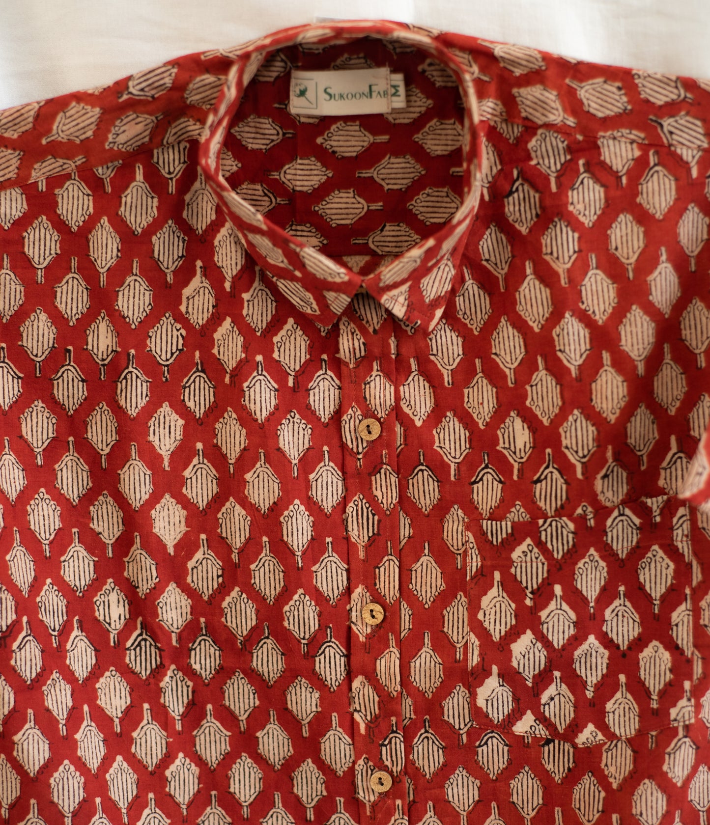 Falu Red Hand Block Printed Cotton Shirt