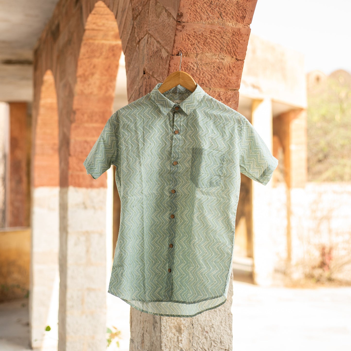 Greenish Cyan Sanganeri Printed Cotton Shirt