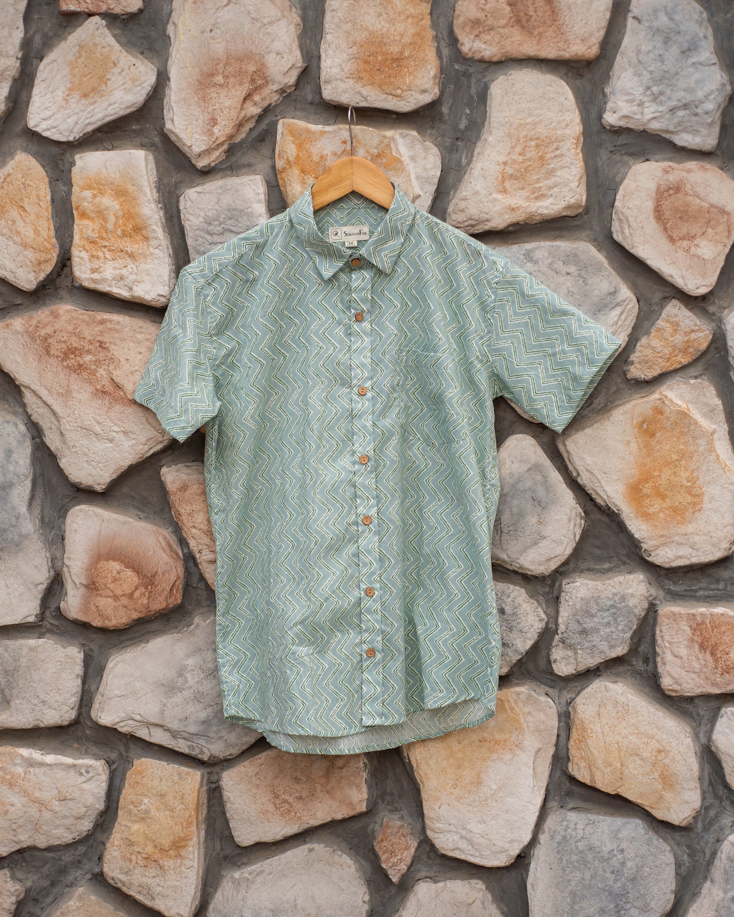 Greenish Cyan Sanganeri Printed Cotton Shirt