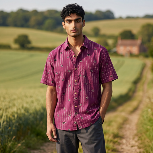 Magenta Ajrak Printed Cotton Shirt