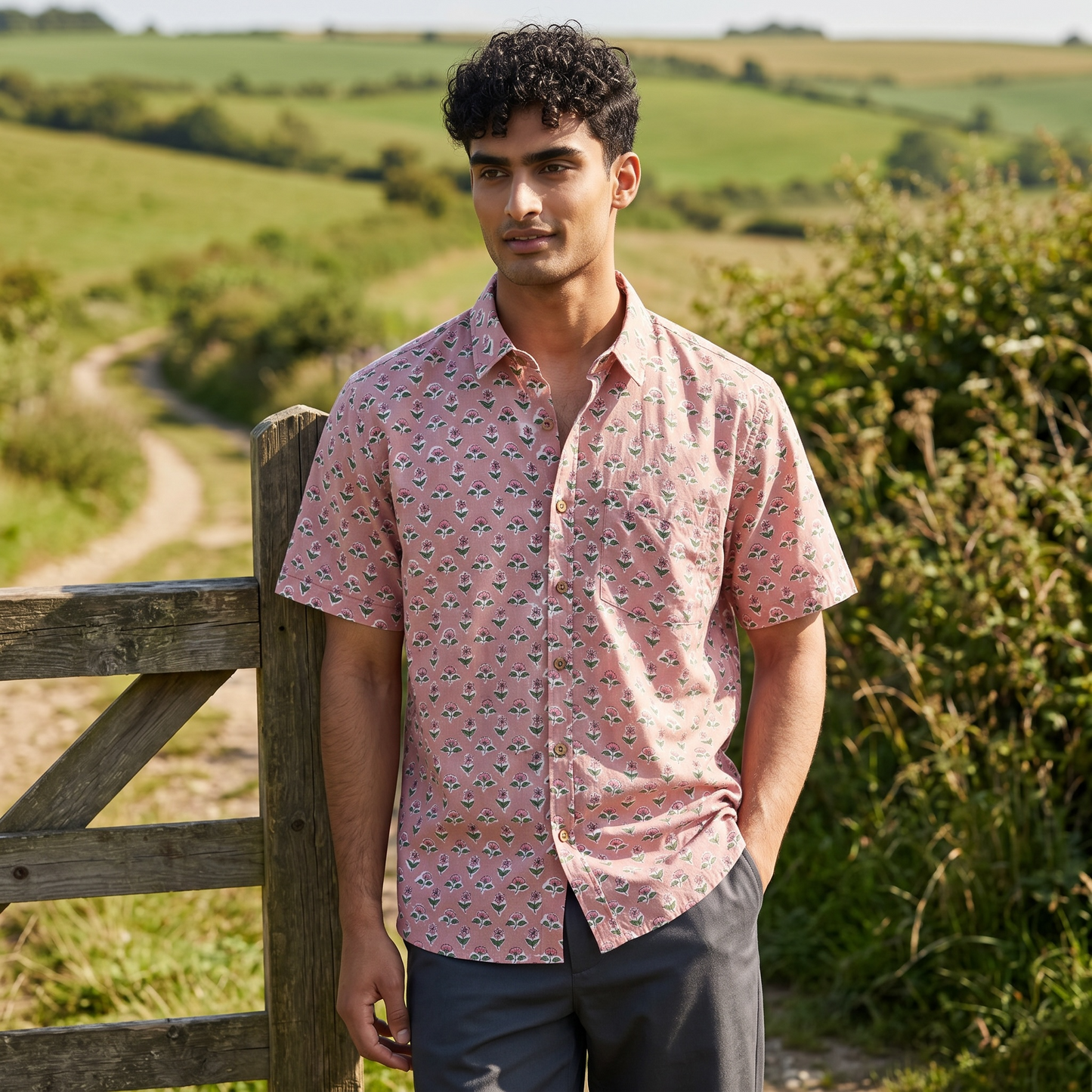 Lavender Pink Floral Block Printed Cotton Shirt