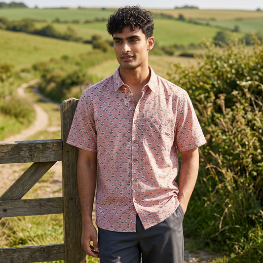 Lavender Pink Floral Block Printed Cotton Shirt