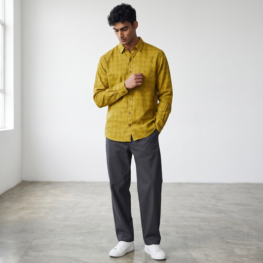 Green Abstract Sanganeri Printed Shirt