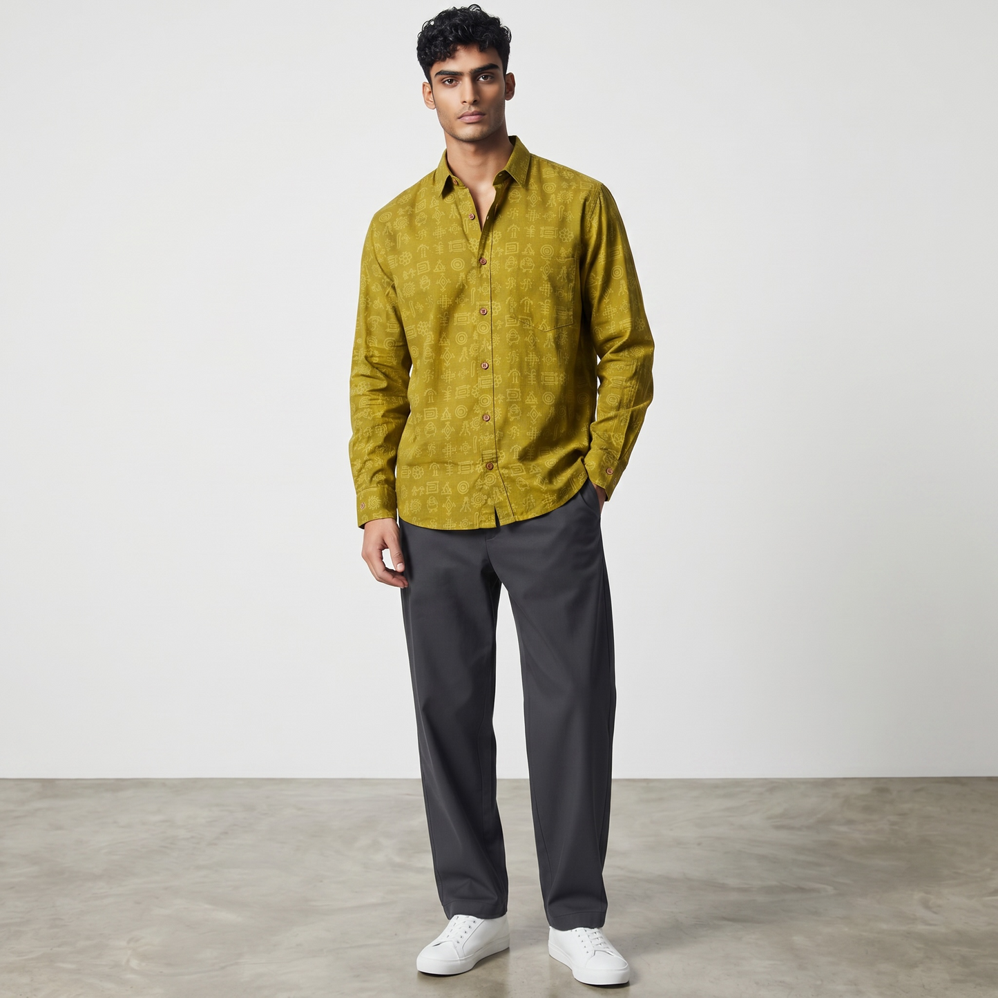 Green Abstract Sanganeri Printed Shirt
