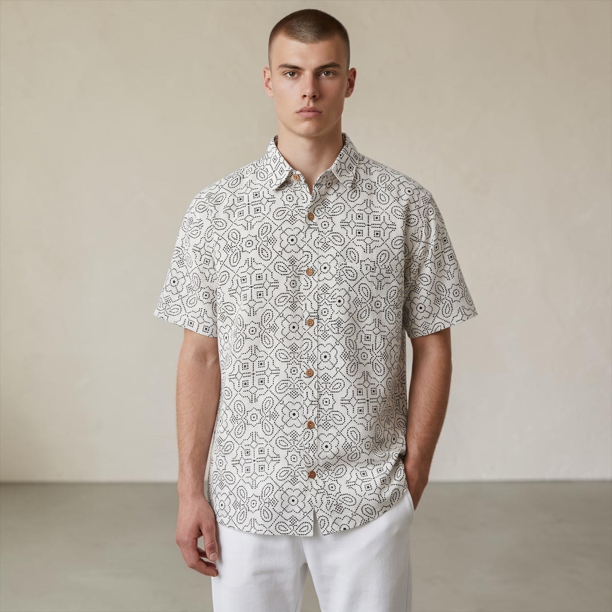 Monochrome Geometric Printed Cotton Shirt