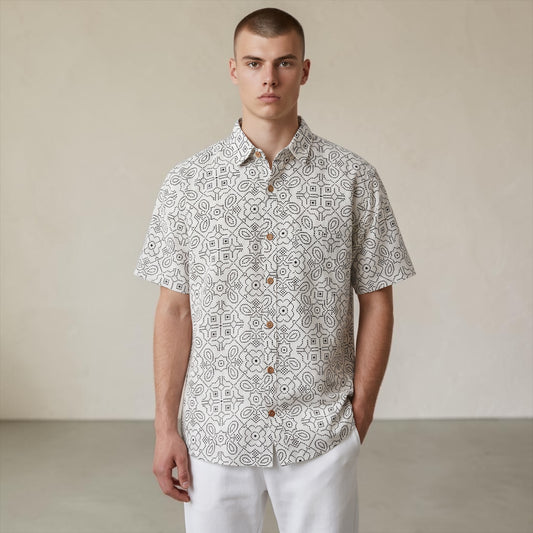 Monochrome Geometric Printed Cotton Shirt